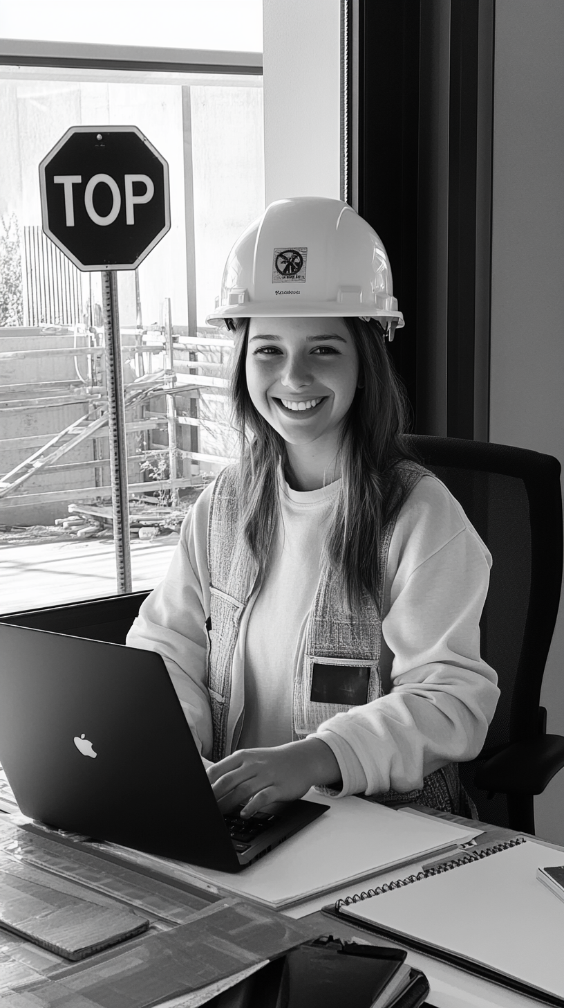 A Smiling Construction Worker Working From Home