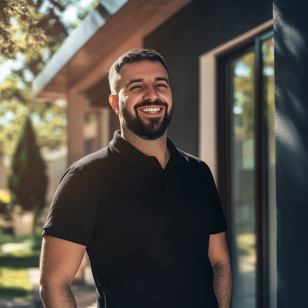 A Smiling Engineer at a Modern House