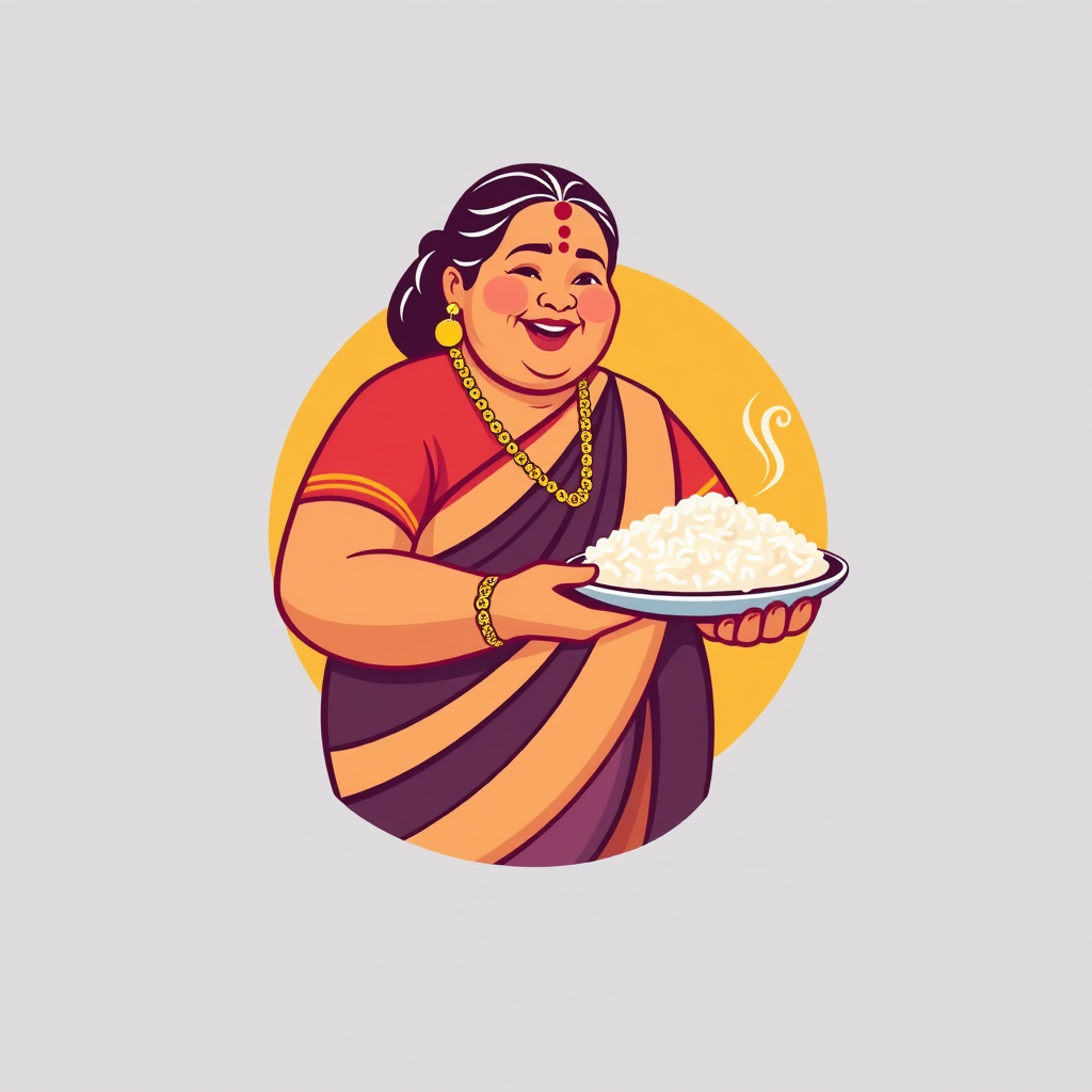 A Smiling South Indian Woman Logo with Rice