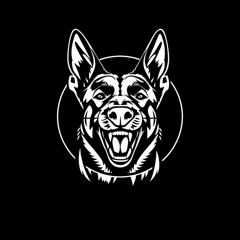 A Snarling Belgian Malinois in Crosshairs Logo