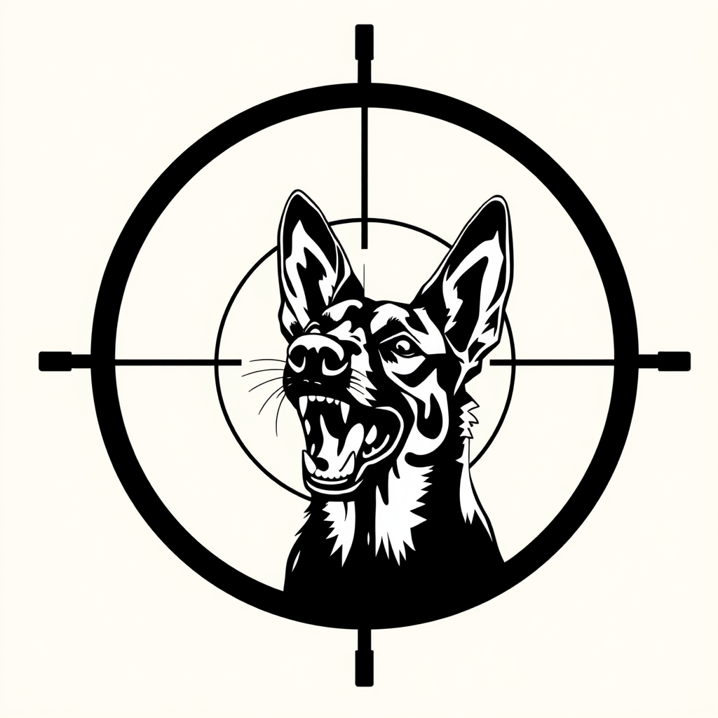 A Snarling Belgian Malinois in Scope Crosshair Logo