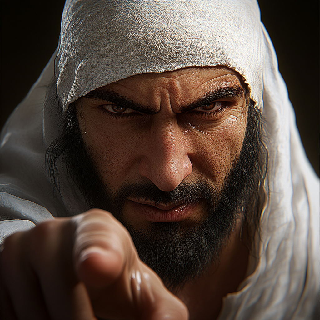 A Sneaky Arab Man Accusing with Intense Eyes.