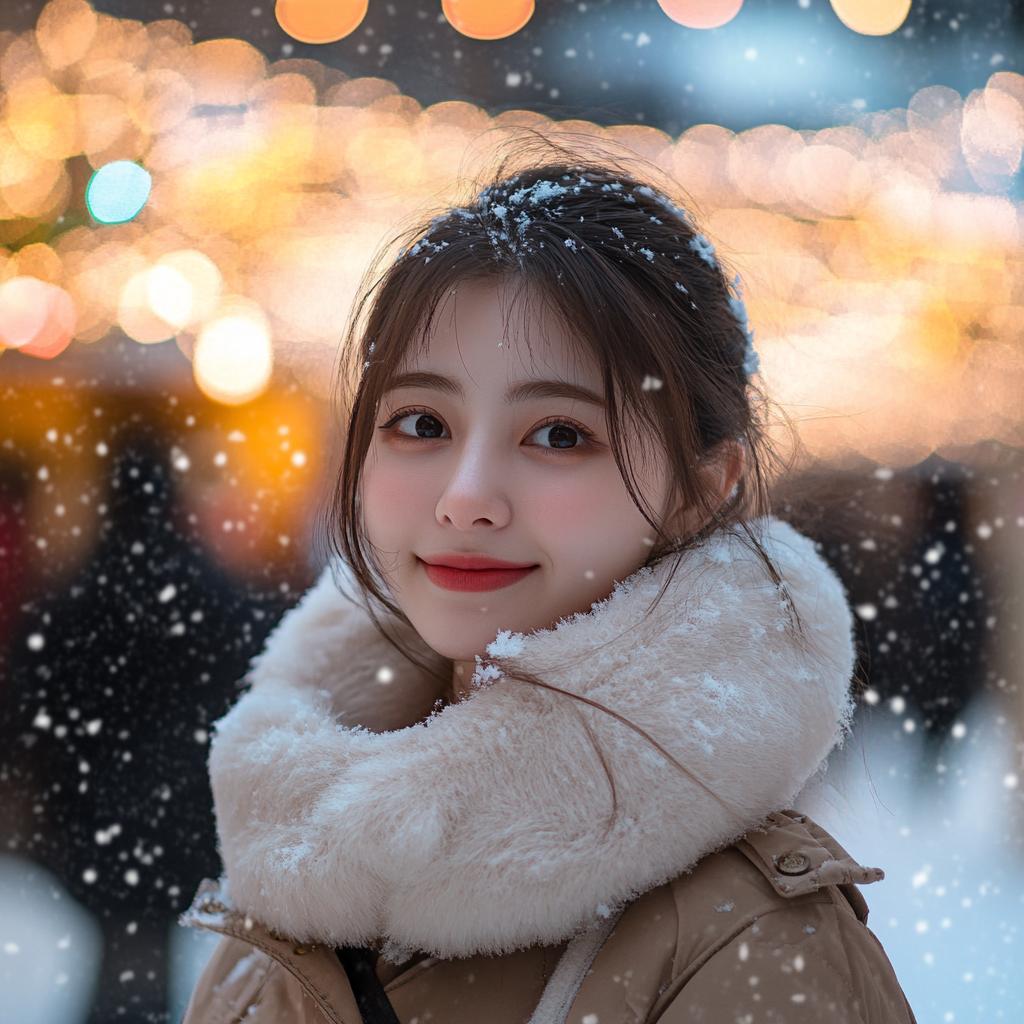 A Snowy European Town Festival with Christmas Decorations