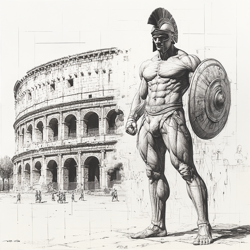 A Spartan warrior with defined muscles in battle