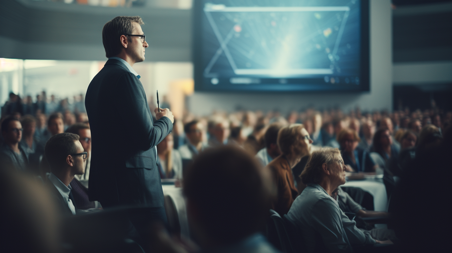 A Speaker at a Corporate Business Conference