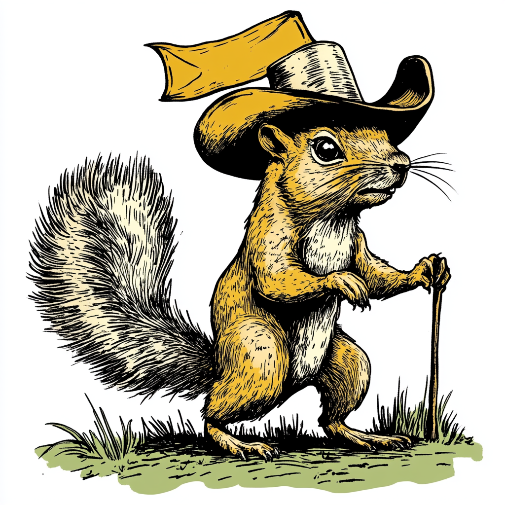 A Spiteful Squirrel in Cowboy Hat Ready to Fight