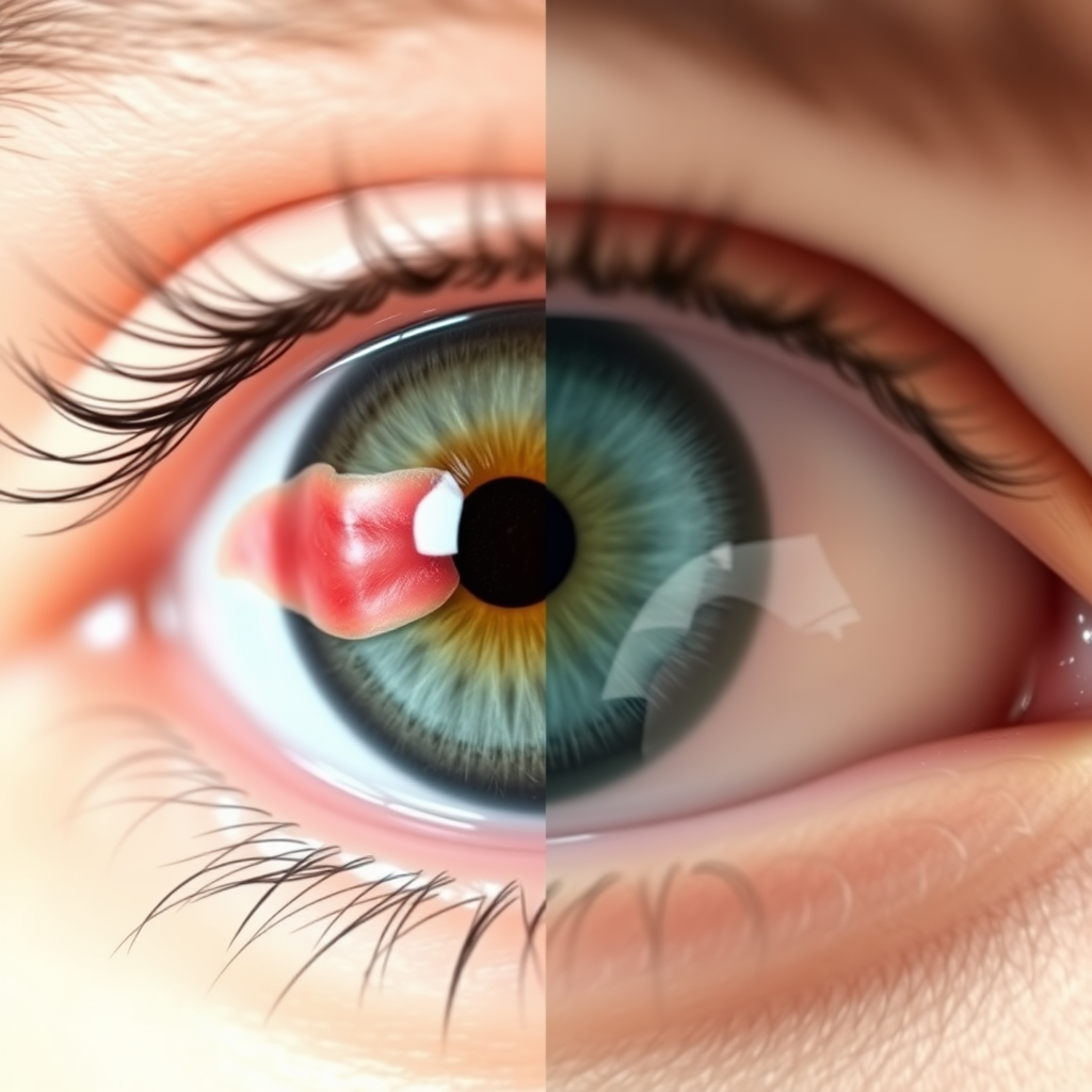 A Split Image of Healthy and Inflamed Eye