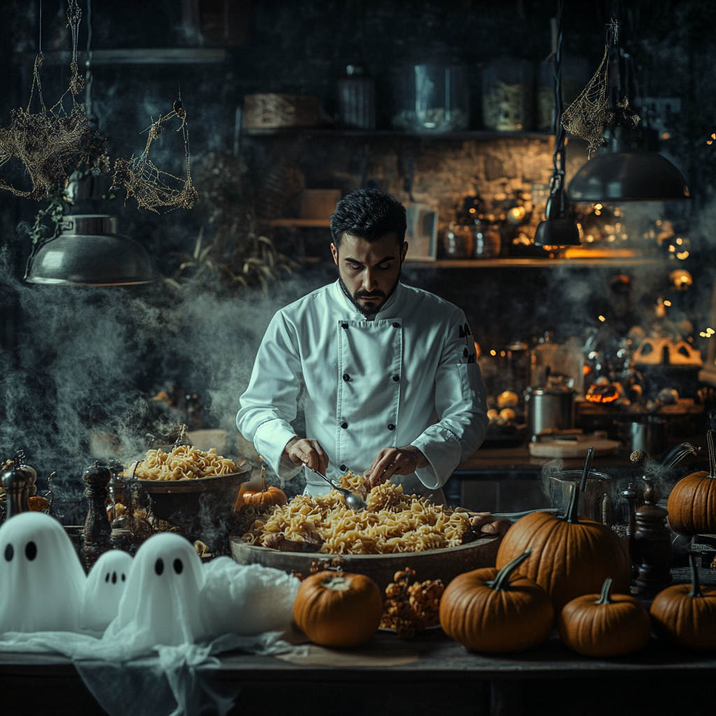 A Spooky Italian Chef Preparing Halloween Dishes