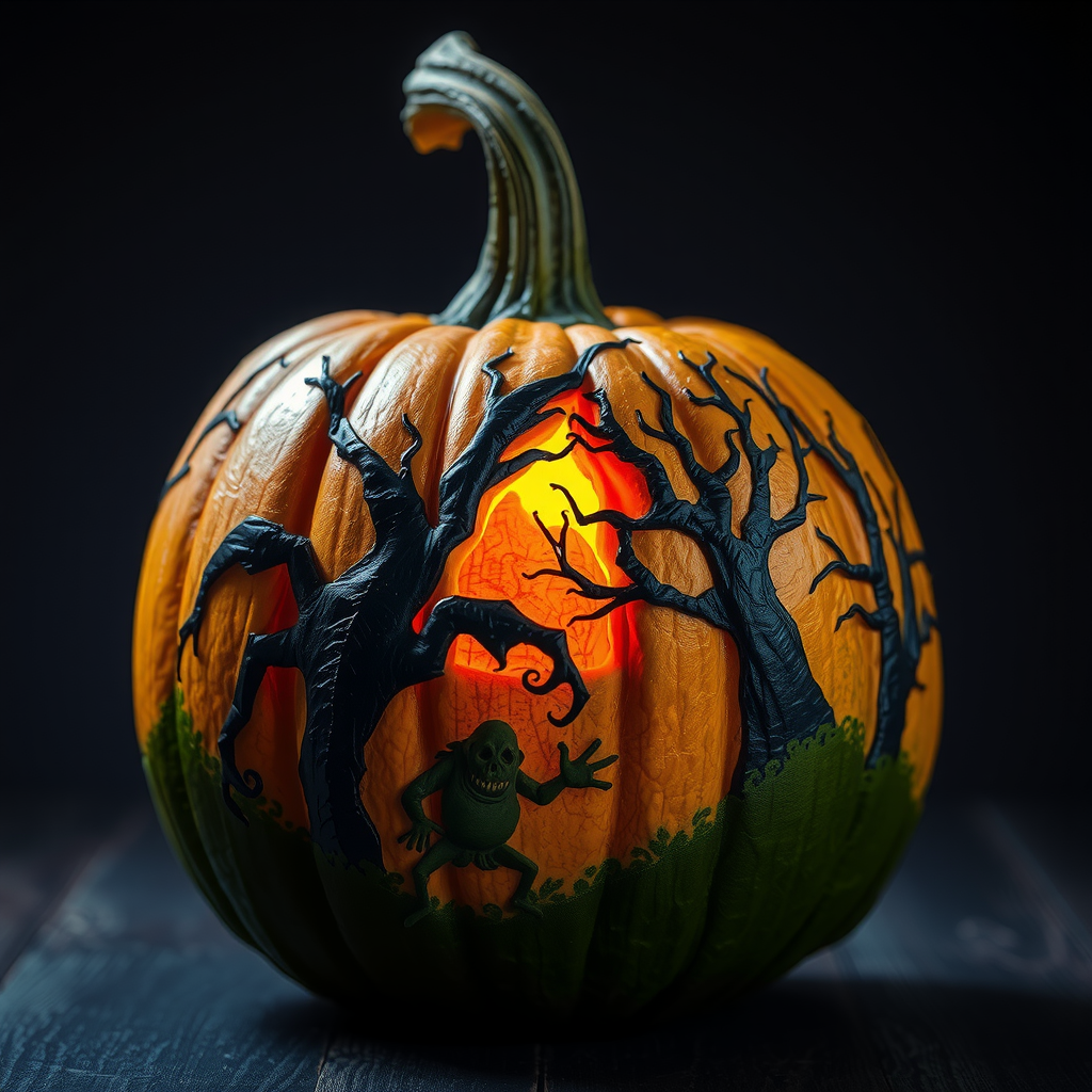 A Spooky Pumpkin in a Haunted Forest