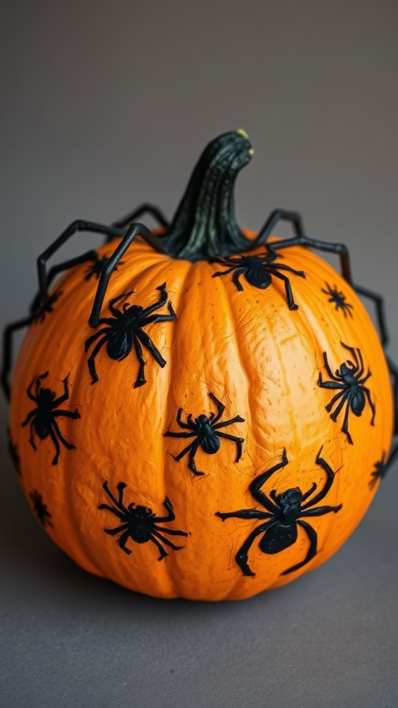 A Spooky Pumpkin with Painted Spiders