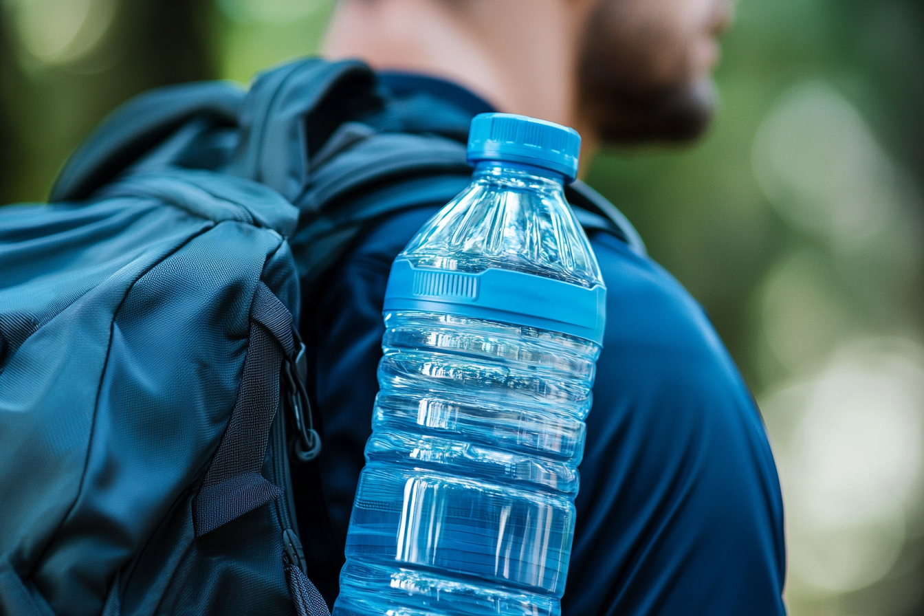 A Sports Bag with Water Bottle on Shoulder