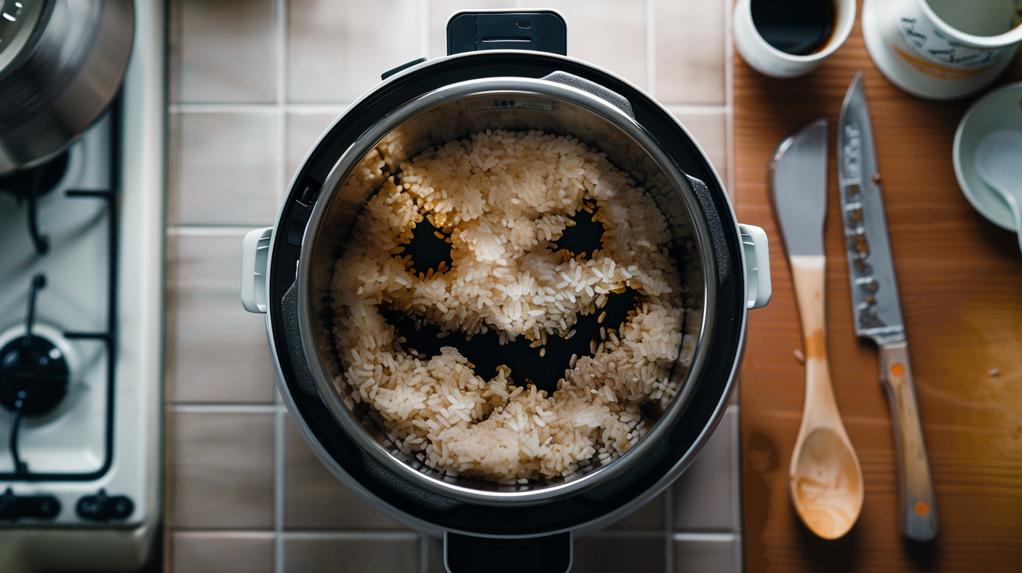 A Spotless Kitchen with Demon Face in Rice Cooker