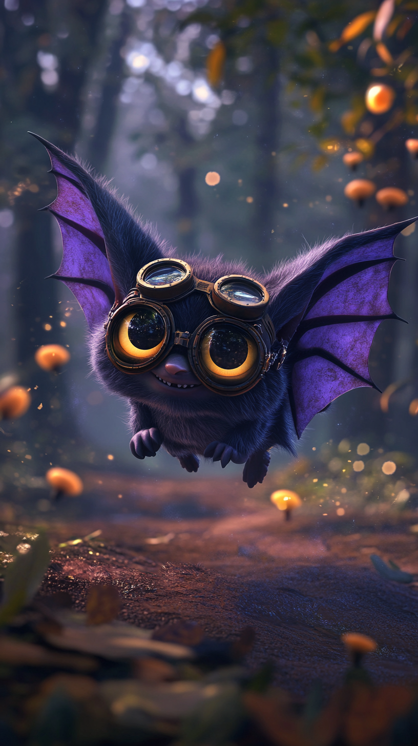 A Steampunk Bat's Magical Flight in Enchanted Forest