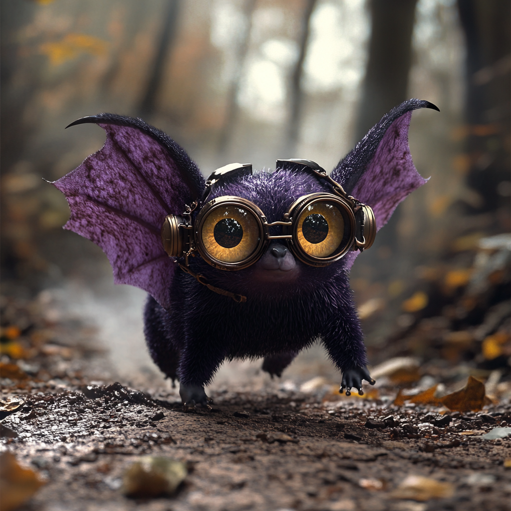 A Steampunk Bat in Enchanted Foggy Forest