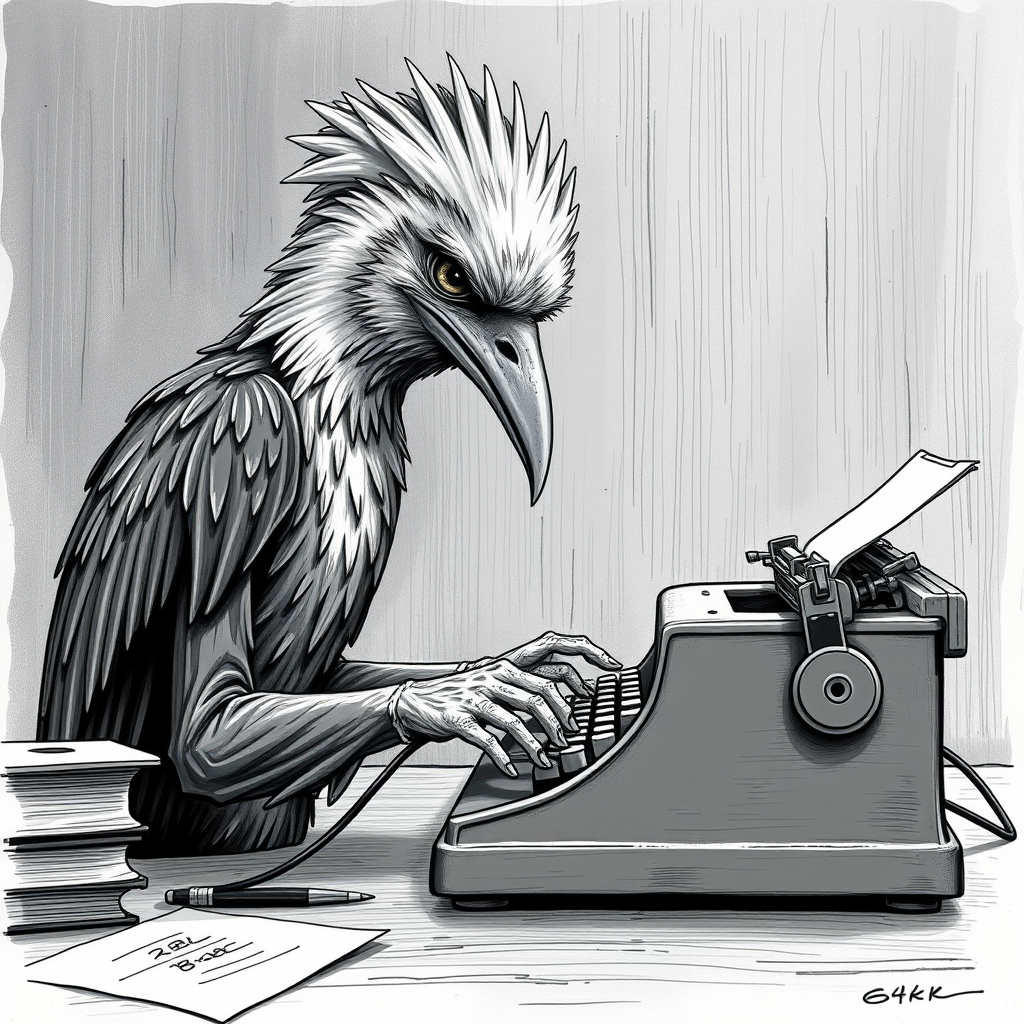 A Stressed Secretary Bird Typing Intensely