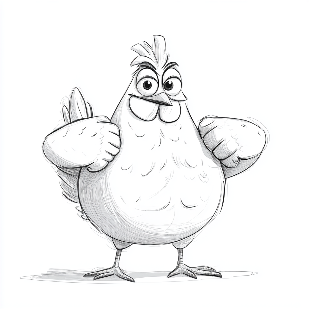 A Strong, Muscled Chicken in Old Cartoon Style