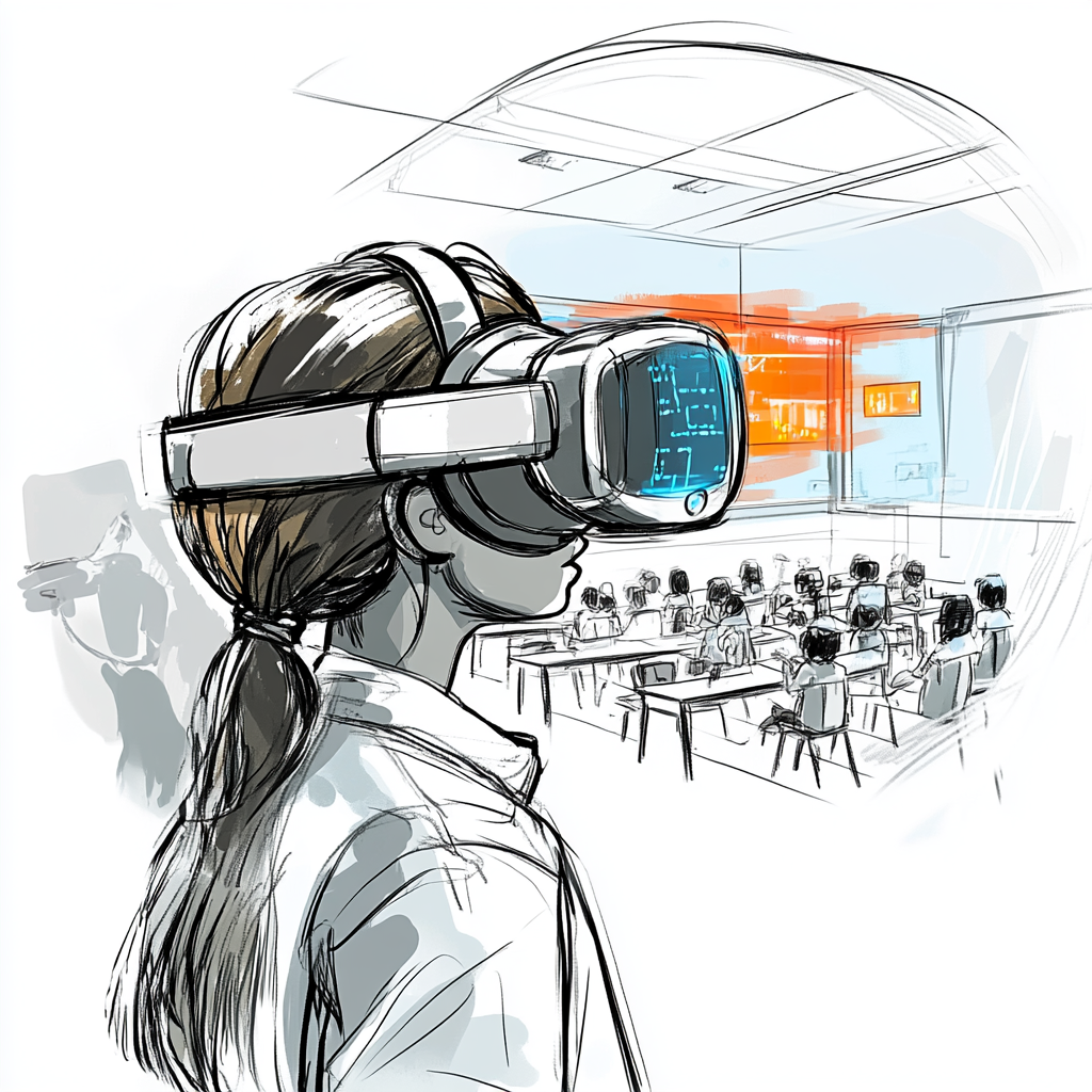 A Student in VR Classroom Setting