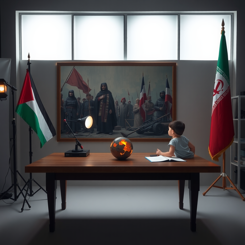 A Studio with a Table, Picture, Child, Flags