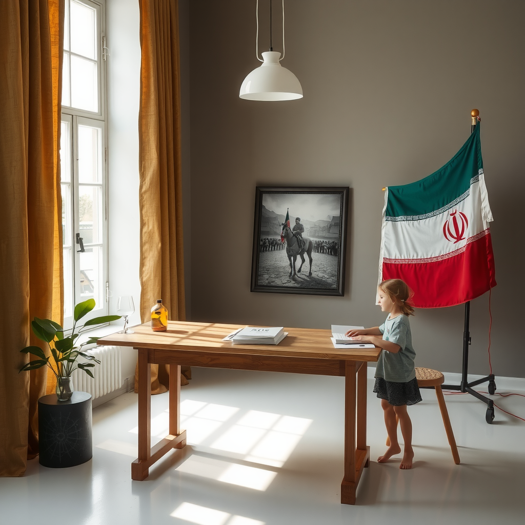 A Studio with a Table and Flags