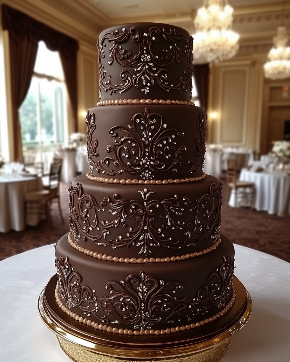 A Stunning Chocolate Victorian Wedding Cake Design