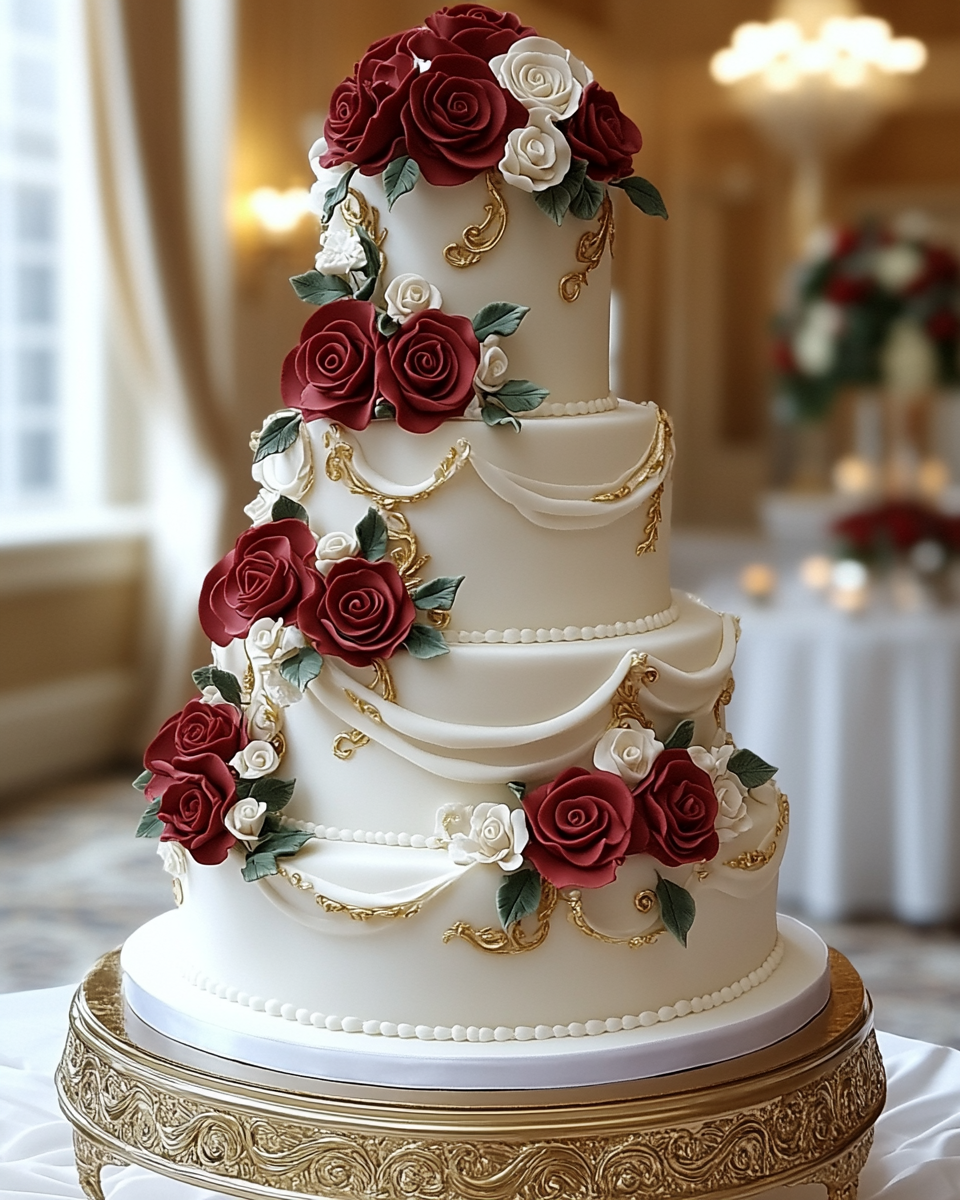 A Stunning Victorian Wedding Cake on Gold Stand