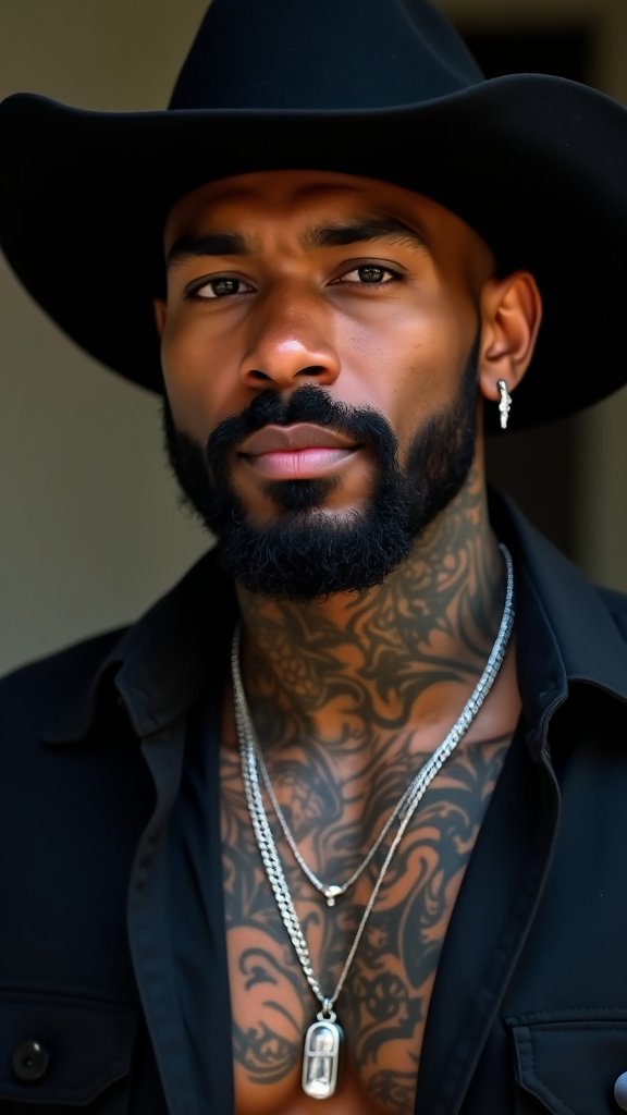 A Stylish Black Cowboy with Silver Jewelry