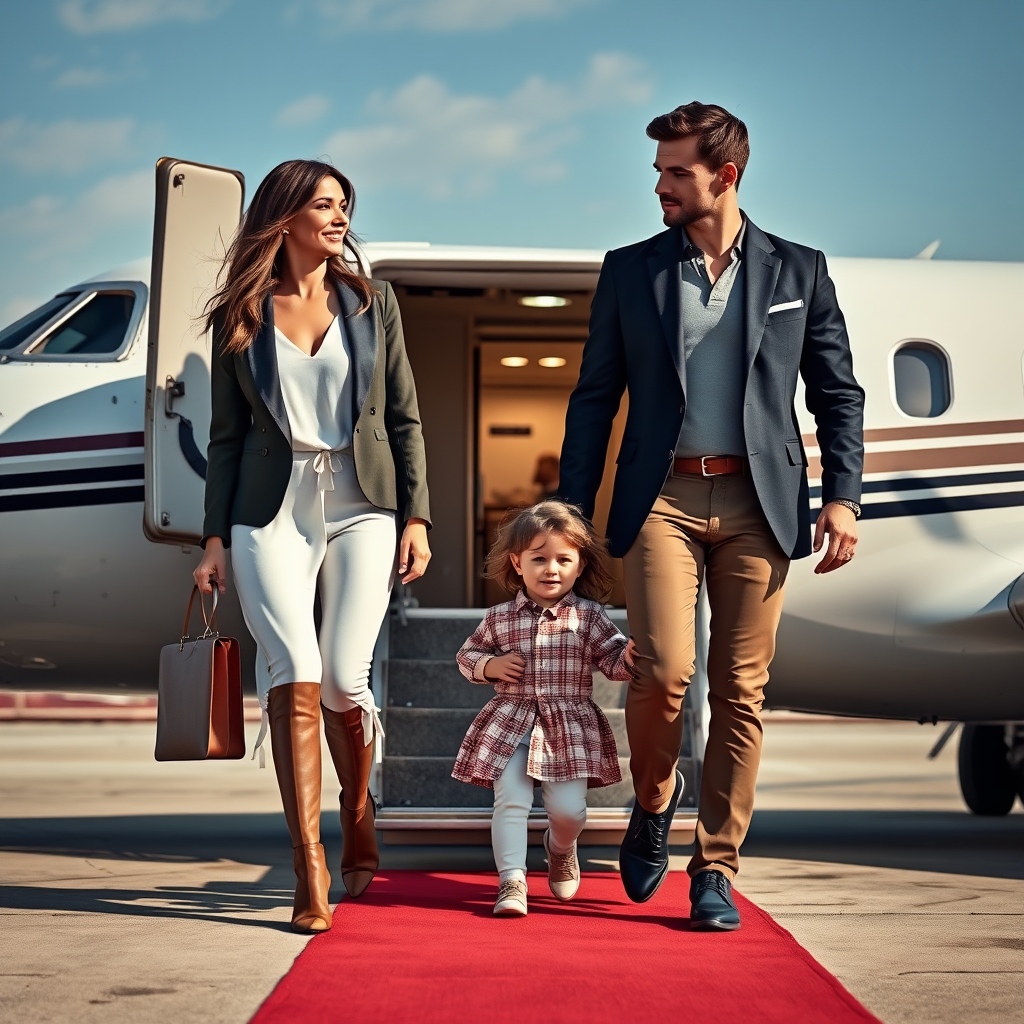 A Stylish Family Exiting Their Private Jet