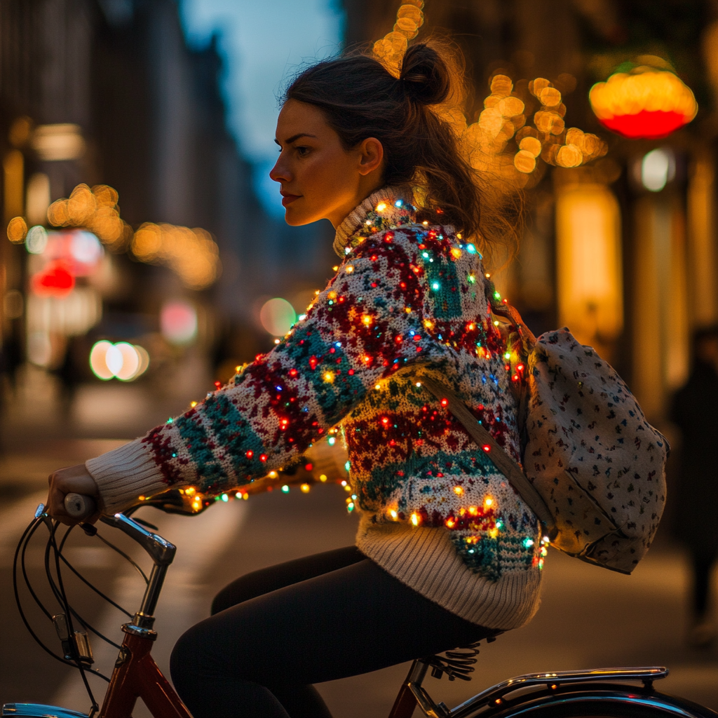 A Stylish Person Riding Christmas Bicycle