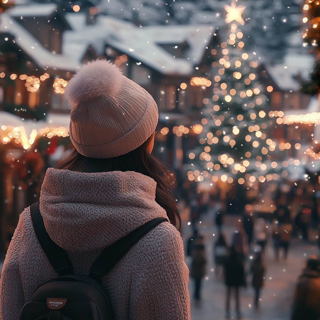 A Sunny Winter Festival in a Snowy Town