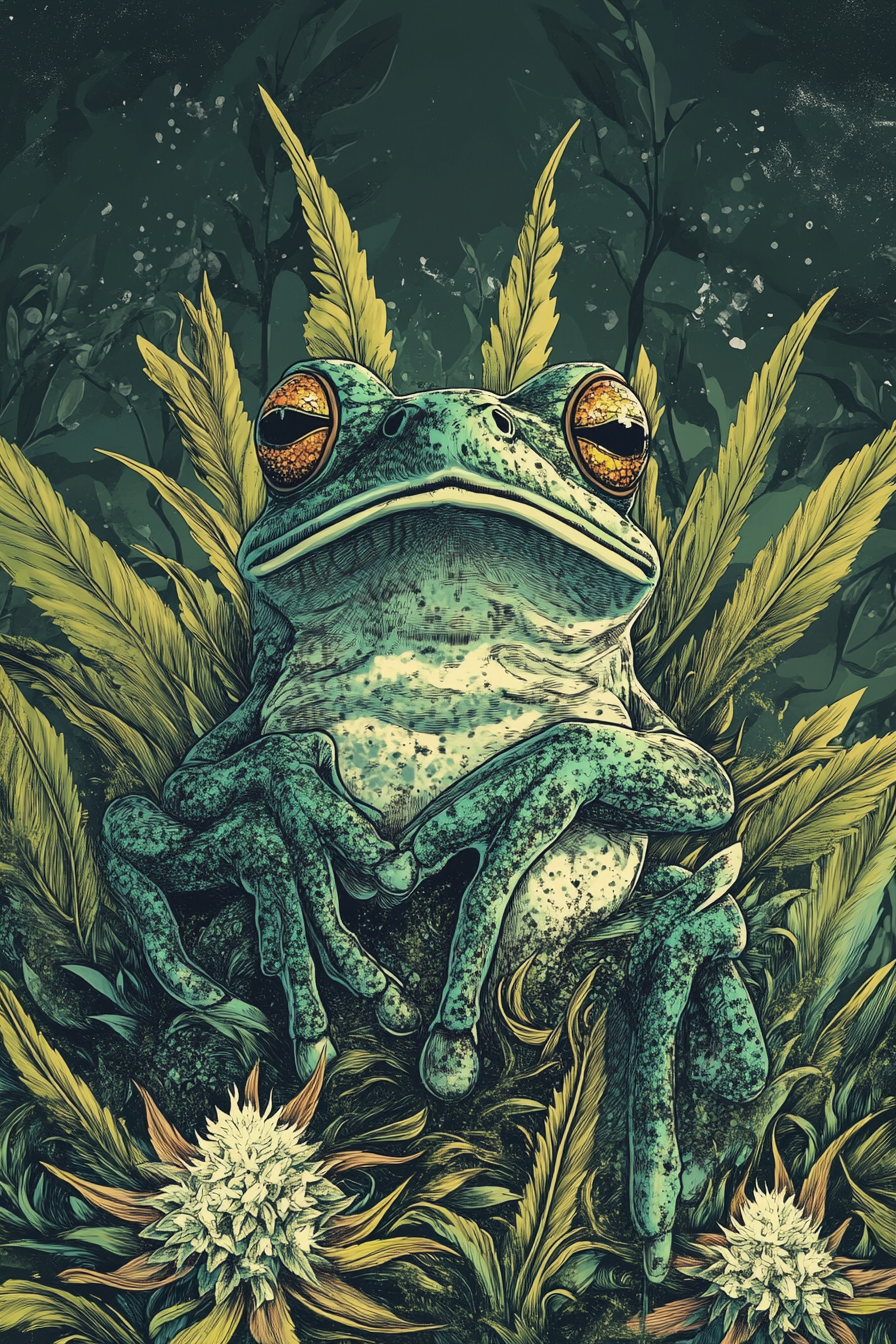 A Surreal Frog Flower Nug T-shirt Design