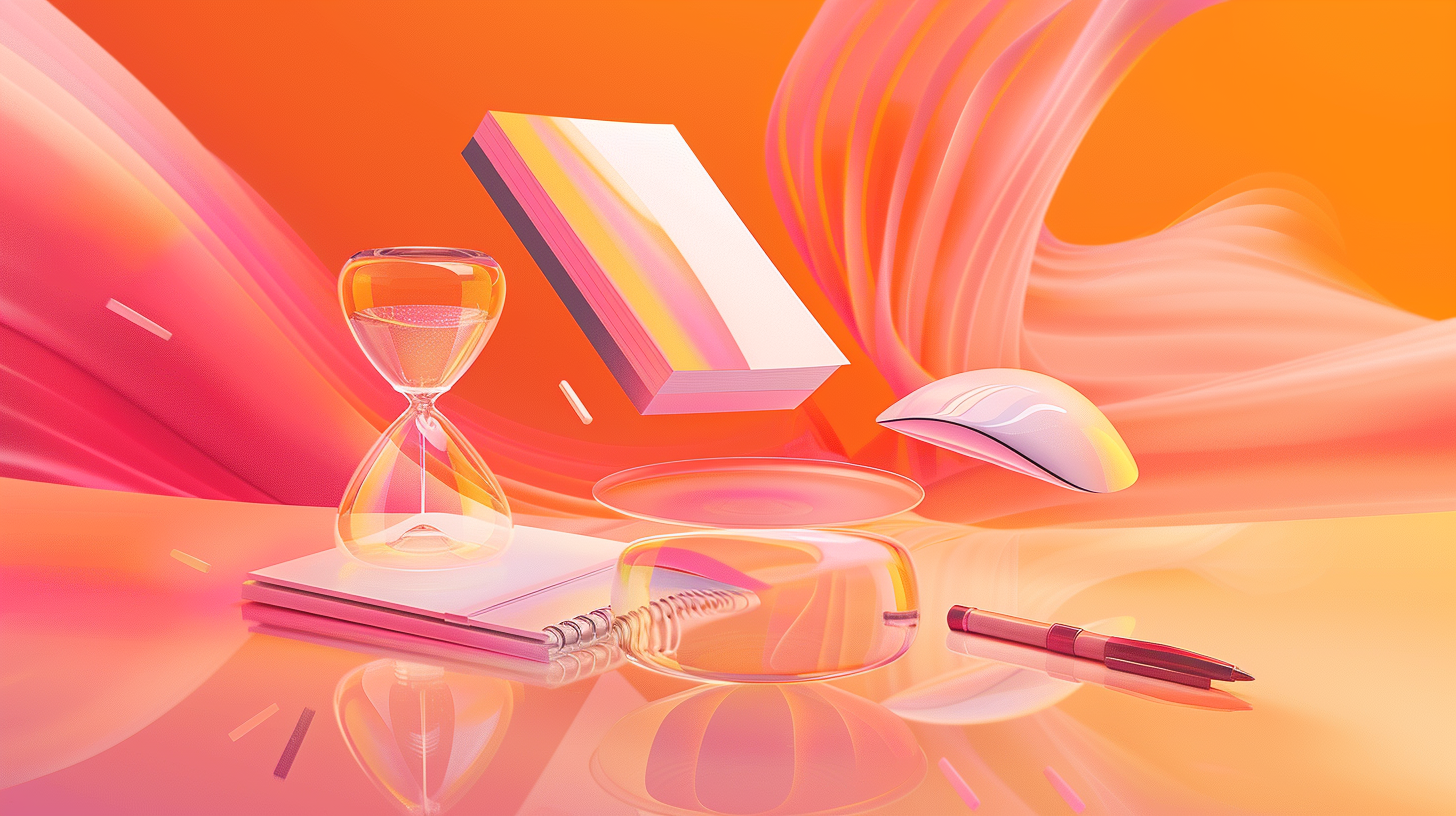 A Surreal Scene of Floating Orange and Pink Objects