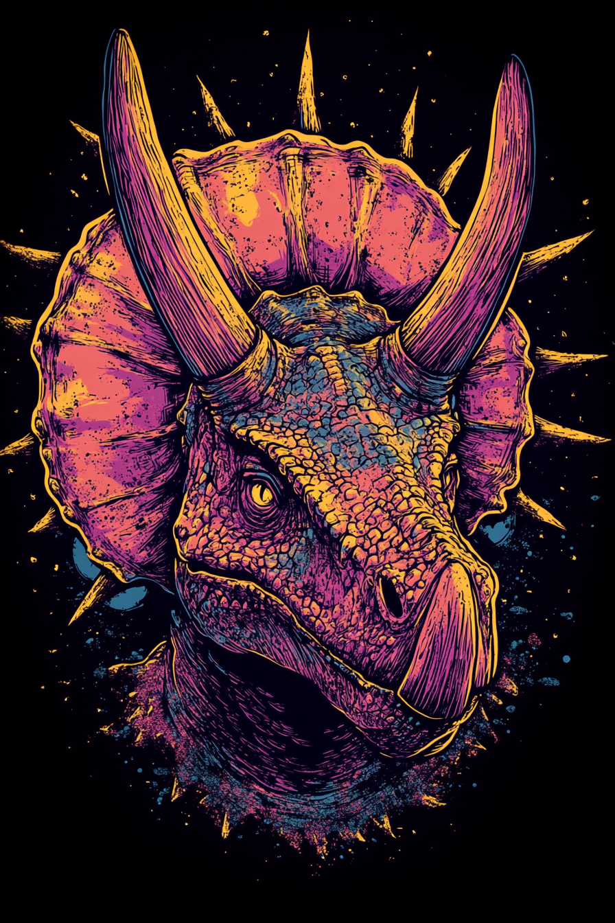 A Surreal Triceratops on a Worn T-shirt Illustration