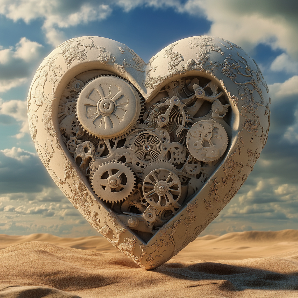 A Surrealistic Heart Clock in the Desert