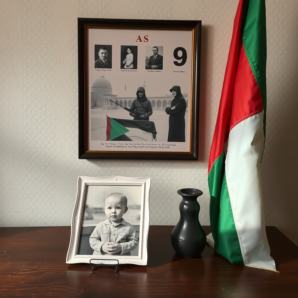 A Table, Martyrdom Picture, Childhood, Palestinian Flag image