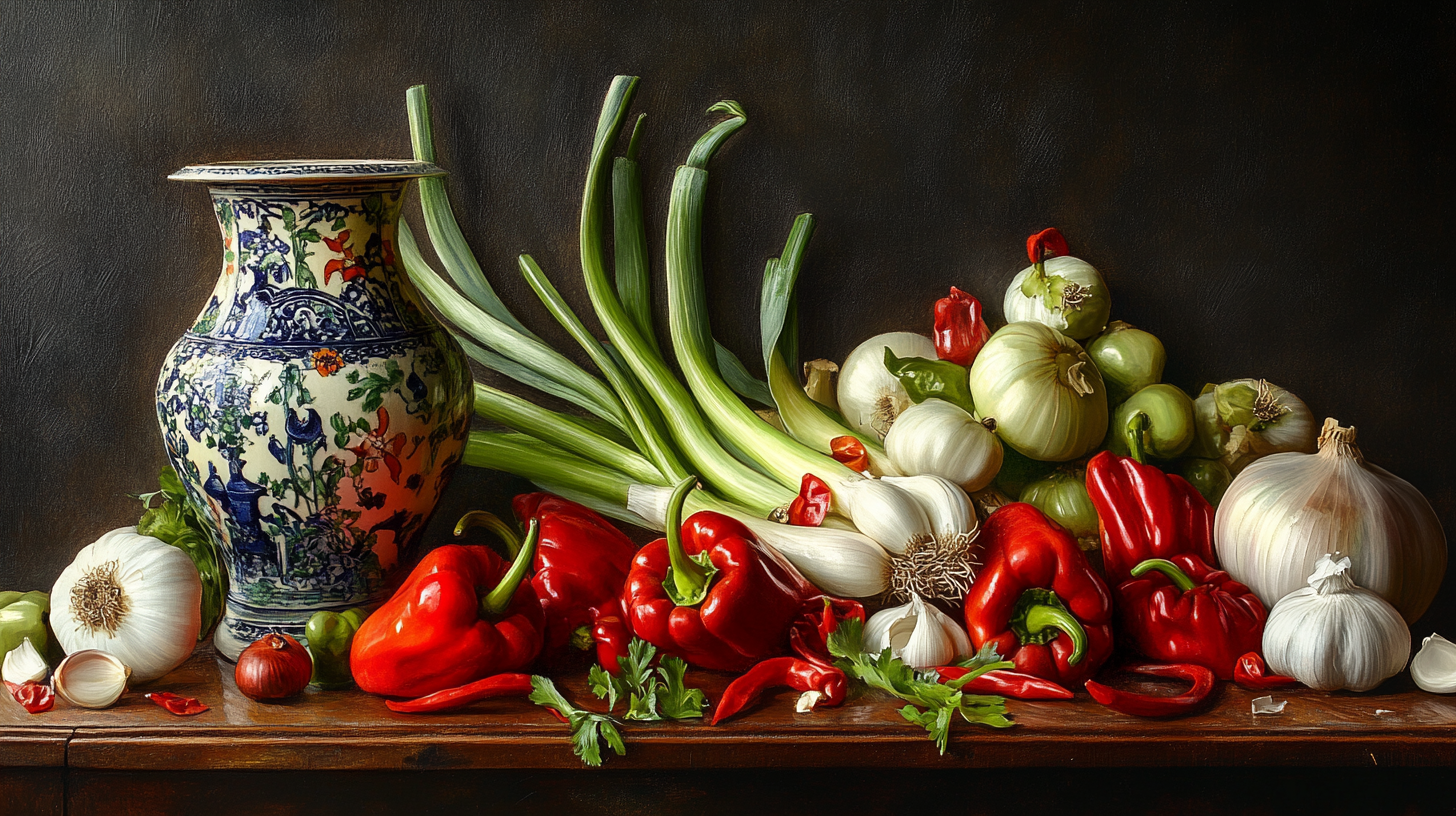 A Table Filled with Colorful Korean Ingredients