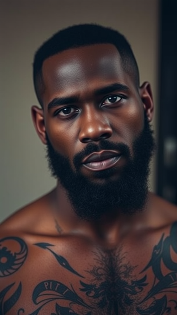 A Tattooed Black Man with Beard