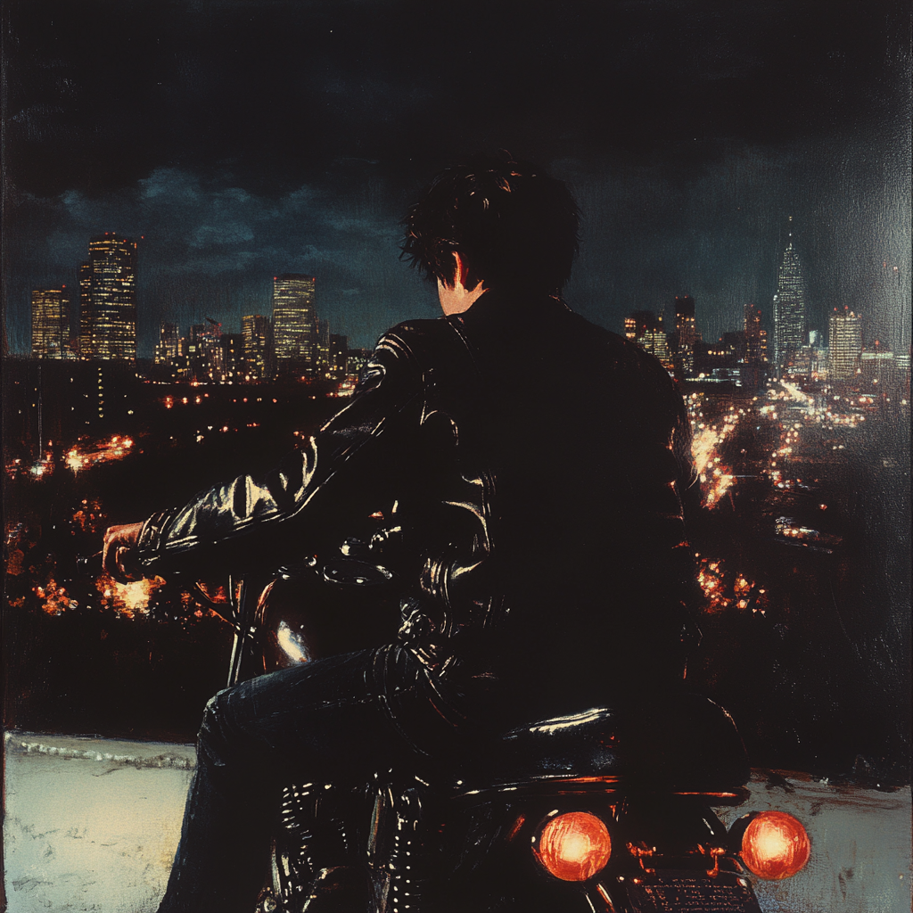 A Teenager on Motorcycle in Urban Night