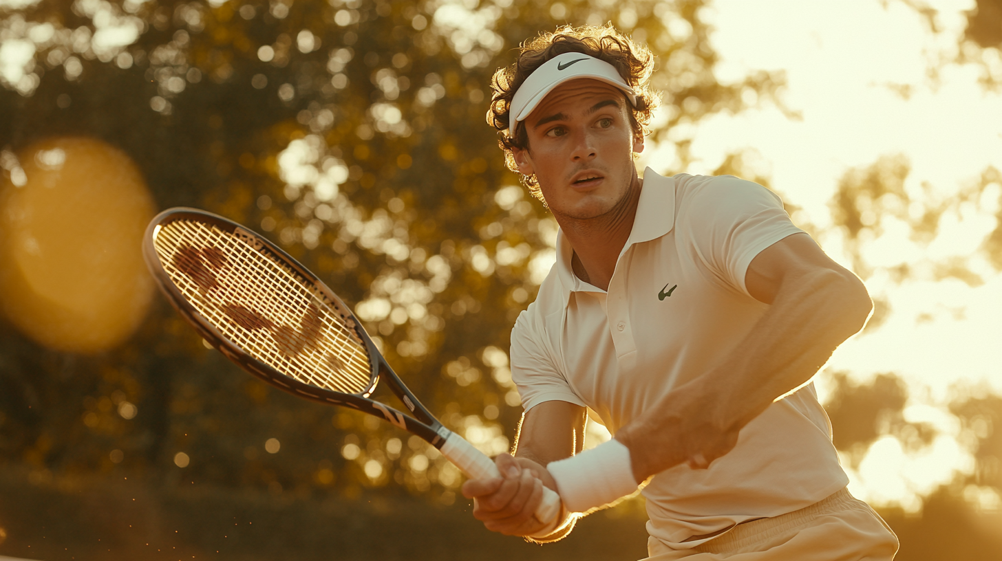 A Tennis Player in Action at Sunset