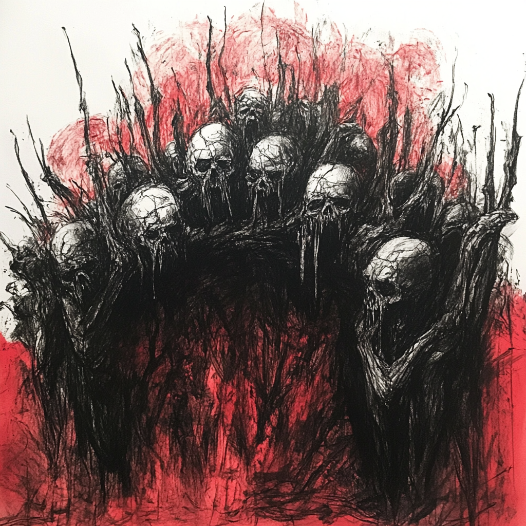 A Terrifying Charcoal Drawing of Hell-Like People Pit