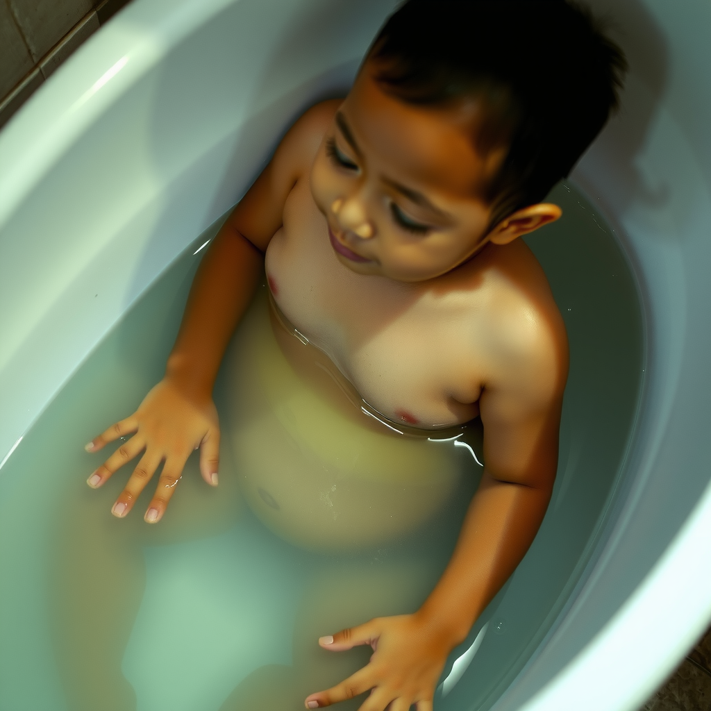 A Thai Boy Drinking Bathtub Water