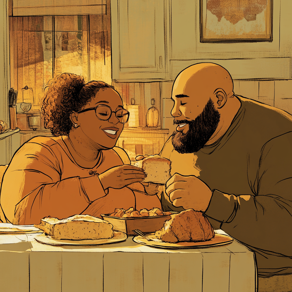 A Thanksgiving Feast: Loving Couple Sharing Meal Together