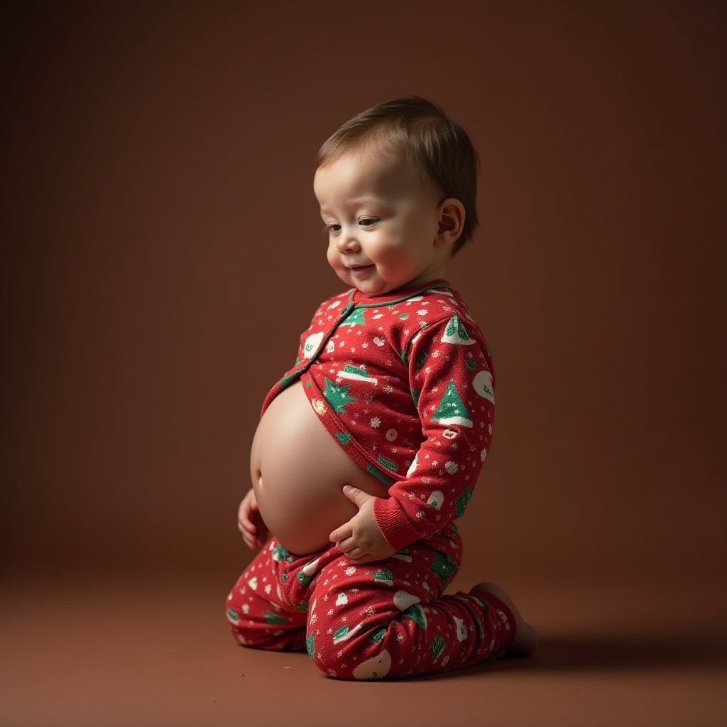 A Toddler's Big Belly on Christmas Morning