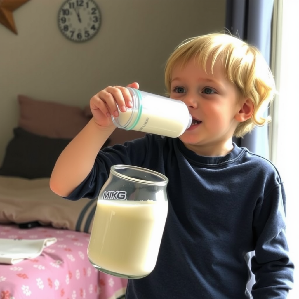 A Toddler Drinking Weight-Gain Milk at Night