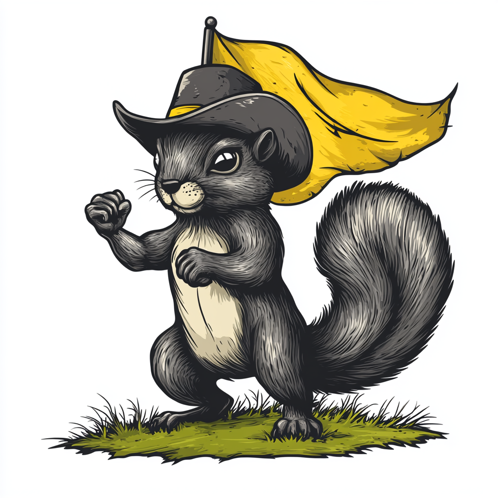 A Tough Squirrel in Cowboy Hat Ready to Fight