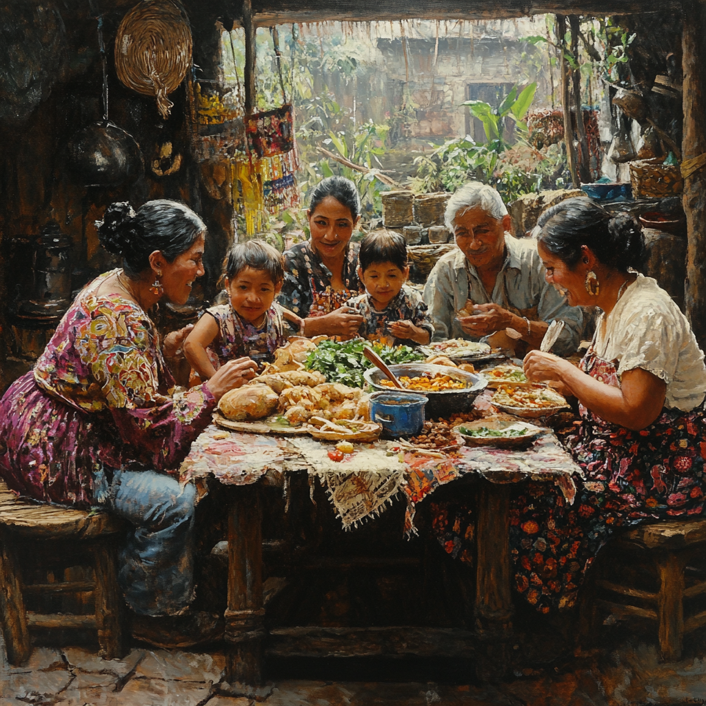 A Traditional Guatemalan Family Enjoying Typical Fiambre Dish