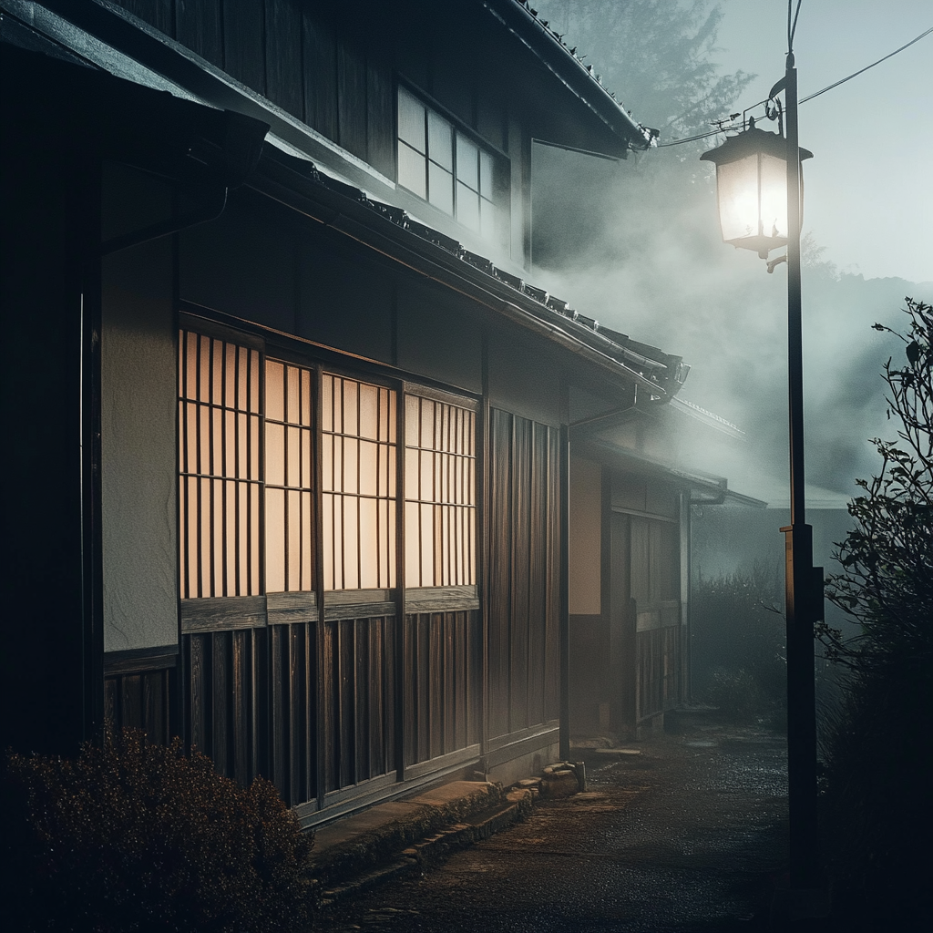 A Traditional Japanese House in Soft Moonlight