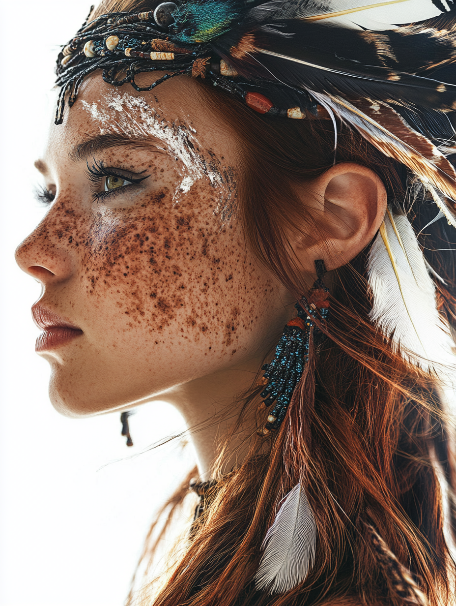 A Tribal Girl Portrait with Feathered Hair