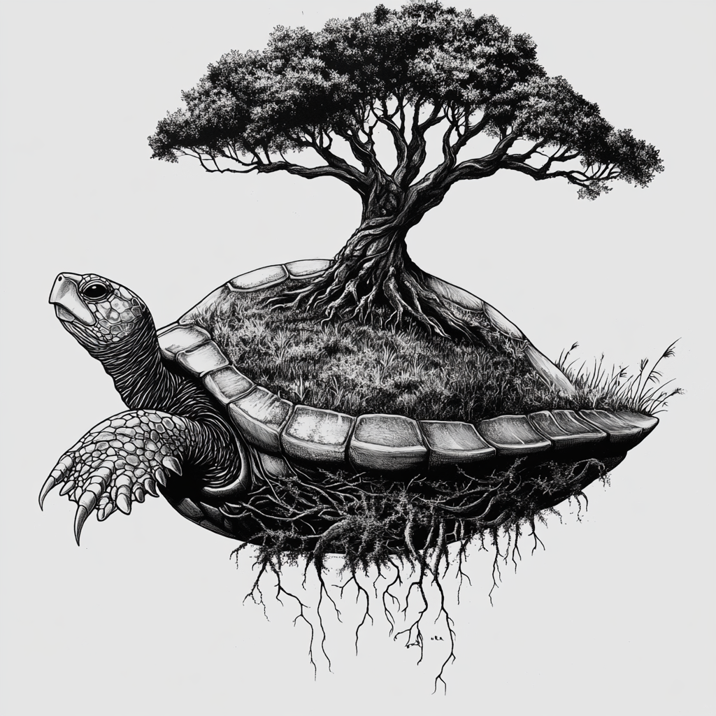 A Turtle Carrying a Tree on its Back