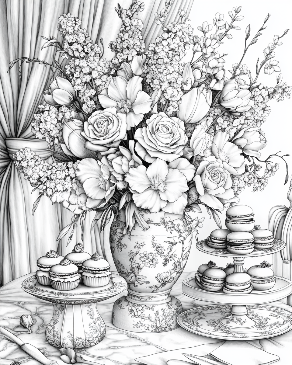 A Vase of flowers on Victorian Dessert Table