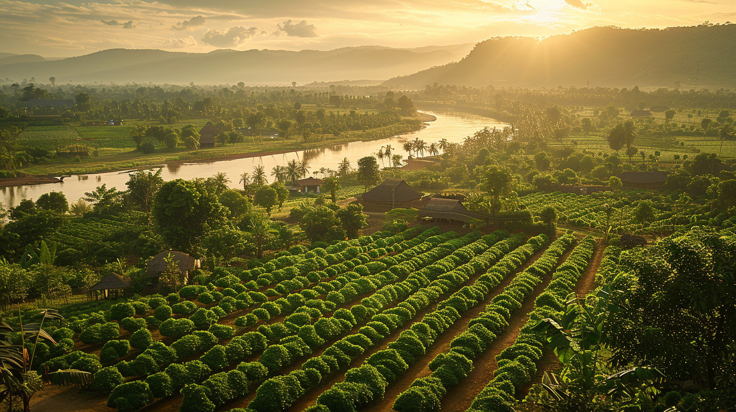 A Vibrant Cambodian Pepper Plantation at Sunset